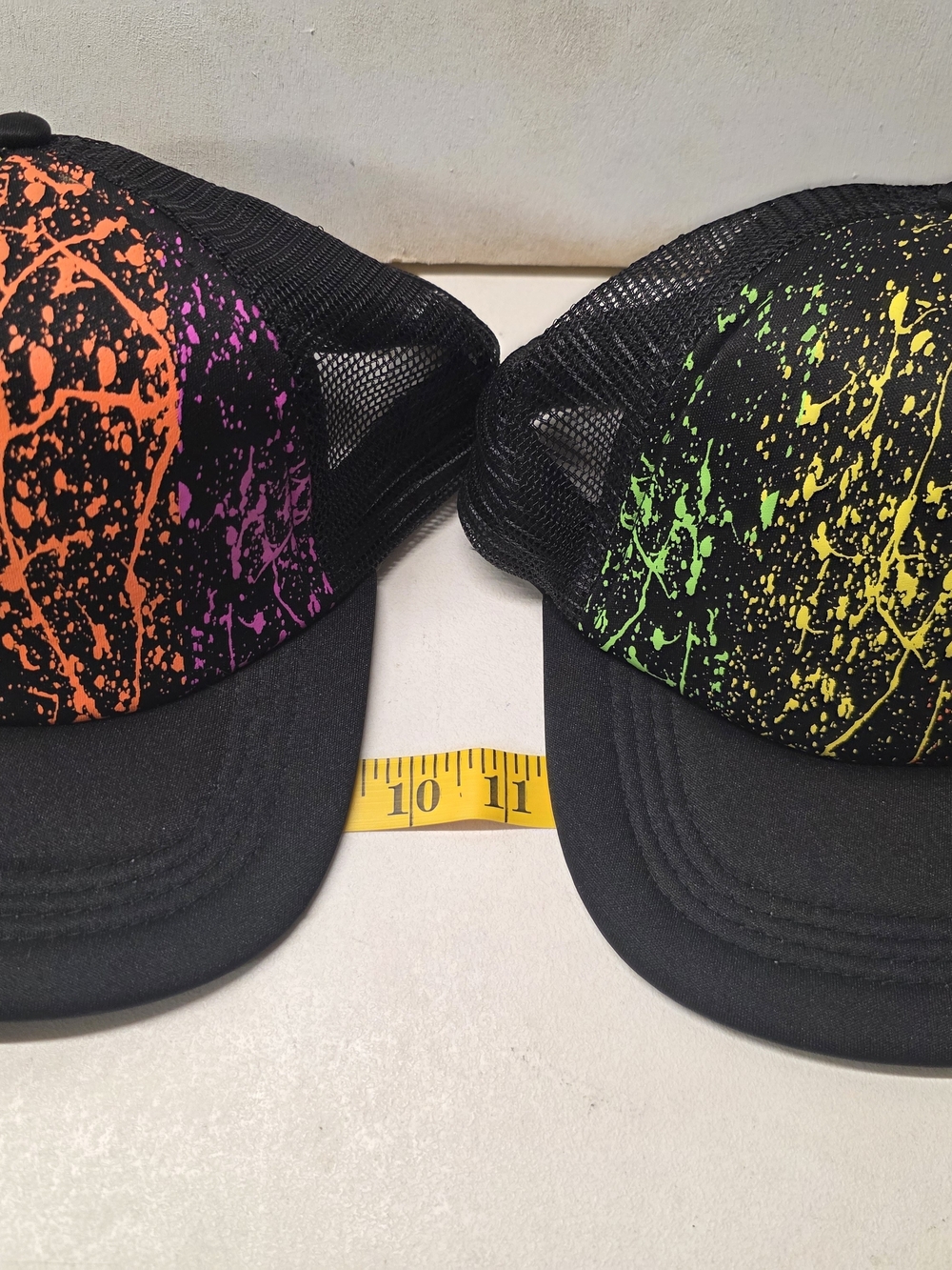Amscan Neon Paint Splatter Trucker Hats - Black Mesh Snapback - Lot of 2
